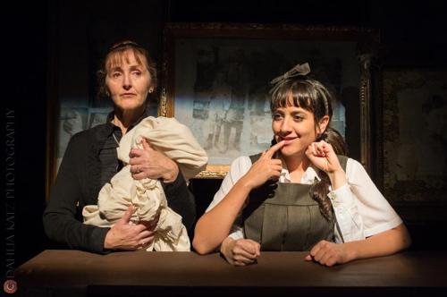 Glenda Romano, Jillian Welsh (and the hands of Natalie Kulezsa!) in "Burying Toni" at FireWorks 2014.  Photo by Dahlia Katz.